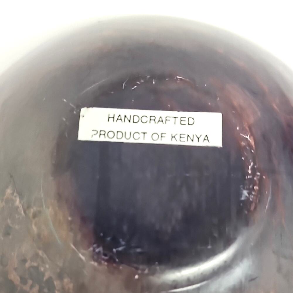 Kenya Artistic Wildlife Elephant Design Soapstone Bowl with Earth Tones 6" Dia. - Picture 6 of 7